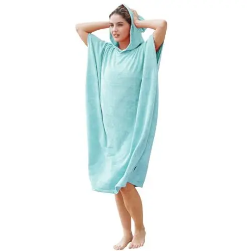 Produktbild: Kato Tirrinia Mikrofaser Frottee Surf Poncho Handtuch Badeponcho Bademäntel Sauna Damen Herren, Groß Surfponcho Strandponcho Erwachsene, Strandhandtuch Kapuzenhandtuch Sport Gym Beach Towel, Hellblau
