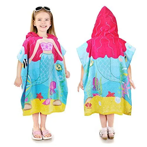 Produktbild: Kato Tirrinia 100% Baumwolle Badeponcho Strandtuch 90-120cm Mädchen Kinder, Absorbierender Bademantel Badehandtuch mit Kapuze, Handtuch Poncho für Strand Schwimmen Camping Baden, Meerjungfrau