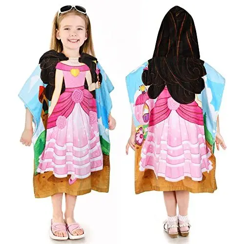 Produktbild: Kato Tirrinia 100% Baumwolle Badeponcho Strandtuch 90-120cm Mädchen Kinder, Absorbierender Bademantel Badehandtuch mit Kapuze, Handtuch Poncho für Strand Schwimmen Camping Baden, Prinzessin