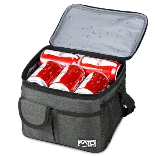 Produktbild: Kato Tirrinia Kühltasche Klein, 8L, Isolierte Lunchtasche für Arbeit, Studenten, Faltbar Auto Kühlbox, Tragbare Brotdose für Herren und Damen, Picknicktasche für Reise, Strand, Camping, Holzkohle