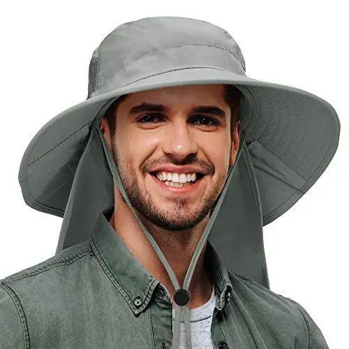 Produktbild: Kato Tirrinia Outdoor Sonnenhut Herren Damen mit Nackenschutz, UPF 50 UV Schutz Safari Hut, Faltbar Cap Sonnenschutz für Hiking Strand Anglerhut Wanderhut Gartenhut Tropenhut, Grau
