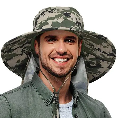 Produktbild: Kato Tirrinia Outdoor Sonnenhut Herren Damen mit Nackenschutz, UPF 50 UV Schutz Safari Hut, Faltbar Cap Sonnenschutz für Hiking Strand Anglerhut Wanderhut Gartenhut Tropenhut, Tarnung
