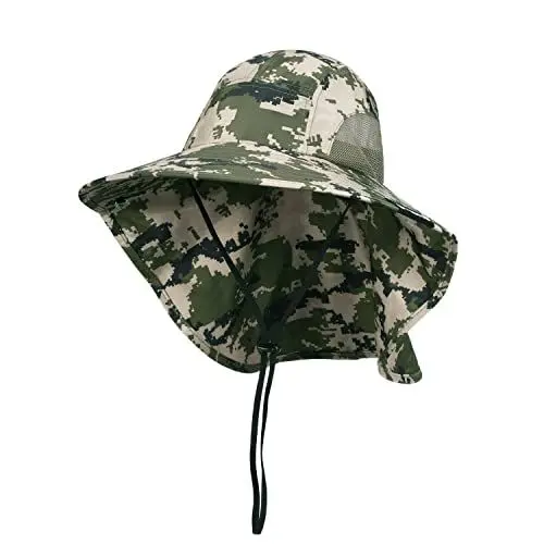 Produktbild: Kato Tirrinia Outdoor Sonnenhut Herren Damen mit Nackenschutz, UPF 50 UV Schutz Safari Bucket Hut, Faltbar Cap Sonnenschutz für Anglerhut Wanderhut Gartenhut Tropenhut, Tarnung