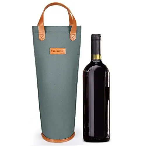 Produktbild: Kato Tirrinia Single Wein Geschenk Tote Bag, isolierte gepolsterte thermische Weinflasche tragen Kühler Carrier für Reisen, Picknick, großes Geschenk für Weinliebhaber, grau