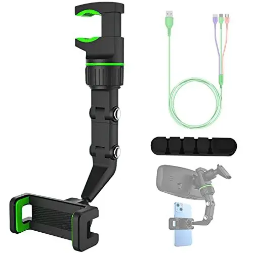 Produktbild: KATREU Handyhalterung Rückspiegel, Multifunktionale Handyhalterung Spiegel Auto Handyhalter, 360° Drehbar Handyhalterung Auto Rückspiegel, Universal Auto Handyhalterung für Rückspiegel