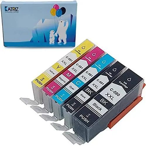 Produktbild: KATRIZ PGI580 CLI581 XXL Ink Ersatz für Canon PGI-580XXL CLI-581XXL Tintenpatronen Kompatibel für Canon TS6151 TS6150 TR7550 TR8550 TS6250 TS6501 TS9550 Drucker 5 Stück (1PGBK 1BK 1C 1M 1Y)