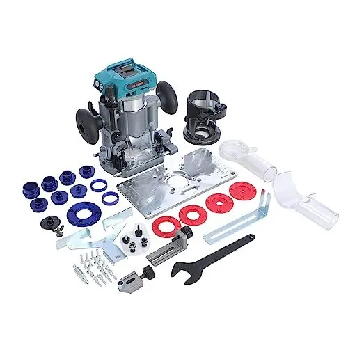 Produktbild: KATSU FIT-BAT 18V Brushless Akku-Oberfräse Holzfräse Kantenfräse Laminiergerät Tischlerwerkzeuge mit 3 Spannzangen, Tauchsockel und Oberfräsen-Führungsbuchsen-Set, Ohne Akku