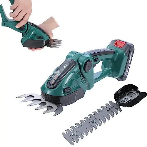Produktbild: KATSU FIT-BAT 21V Akku-Heckenschere und Grasschere mit 1,5Ah Akku und 2 Klingen, 2-in-1 Gras- und Strauchschere Handgeführter, Strauchtrimmer für Garten Hof Rasen Sträucher