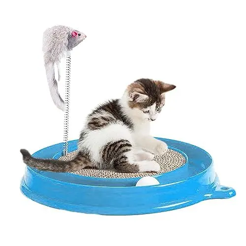 Produktbild: Katze Kratzbrett Mit Ball Und Pelziger Maus - Interaktives Spielzeug für Kätzchen Übung Und Spaß - Haustiere Spielbrett Zum Kratzen