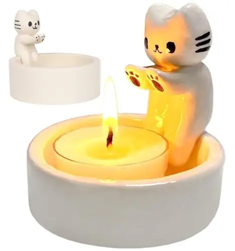 Produktbild: Katzen Kerzenhalter,Katzen Deko Geschenke für Katzenliebhaber,Cartoon Katzen Teelichthalter mit Wärmenden Pfoten für Katzenliebhaber Heim und Büro Dekoration