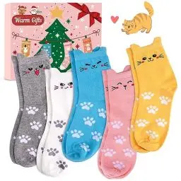 Produktbild: Katzen Socken Damen Weihnachtsgeschenke für Frauen - 5Paar Lustige Socken Teenager Mädchen Geschenke für Frauen Geschenkideen Weihnachten 2024 Nikolaus Geschenke Thermosocken Warm Socken Damen 35-40