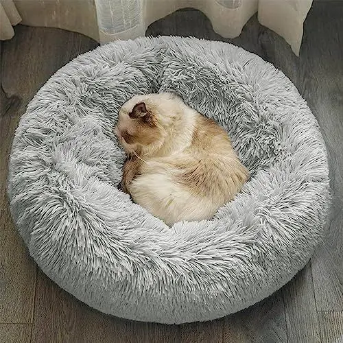 Produktbild: Katzenbett Hundebett 50cm , Kuscheliges und Weiches Flausching Hundebett und Katzenbett,Kompressionswiderstand und Waschbar Donut Haustierbett, für Kleine Bis Mittelgro ß e Hunde und Katzen(Hellgrau)