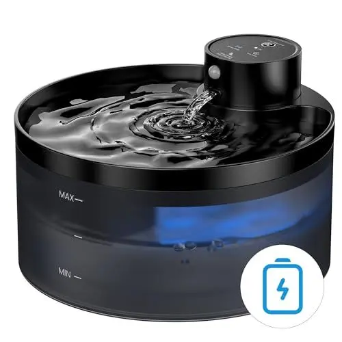 Produktbild: Katzenbrunnen Kabellos: 3.2 L Trinkbrunnen für Katze - Katzenbrunnen für Katzen - mit Bewegungsmelder - 4200mAh Akkukapazität - Pumpe Leiser Betrieb mit Led - Hochwertige Filtration - BPA-frei