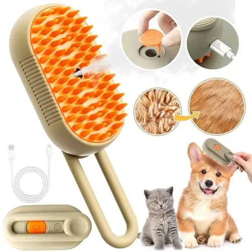 Produktbild: KatzenbüRste mit Dampf 3-In-1,Dampfbürste Katze Grün Steamy Brush Katze Dampfbürste für Katzen mit Spray Katzenbürste mit Wasser Katzen Dampfbürste Pflegebürste für Katzen und Hunde zur Haarentfernung