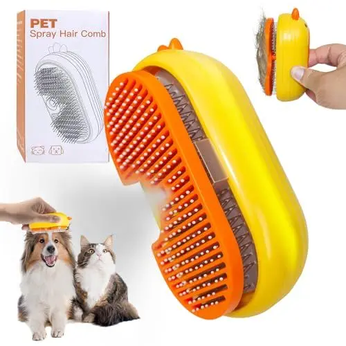 Produktbild: KatzenbüRste mit Dampf, 3-In-1 Katzen Dampfbürste mit Spray für Langes/Kurzes Haar, Hundebürste mit Dampf für Massage, Pflege und Haarentfernung, Dampfbürste Hund mit Wassertank und Spray