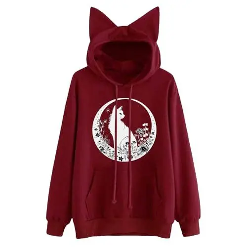 Produktbild: Katzen-Kapuzenpullover für Damen, Hoodies für Teenager, Mädchen, trendige Grafik, Katzenohr-Sweatshirts für Frauen, lockere Passform, niedlicher Bären-Kapuzenpullover, langärmeliger Pullover,