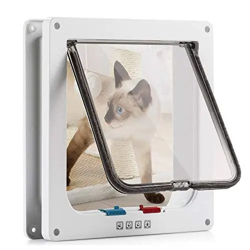 Produktbild: Katzenklappe Hundeklappe 23.5*25*5.5cm 4 Wege Magnet-Verschluss für Katzen und kleine Hunde - Hundetür Katzentür Haustierklappe ( Weiß L )