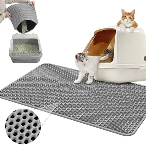 Produktbild: Katzenklo Matte 60x40CM, Katzenstreu Matte Wasserdichte Doppelte Schichte, Katzenmatte Katzenklo Unterleger Waben, Matte Katzentoilette für Litter Catcher, Cat Litter Mat Grau, Katzentoilette Matte