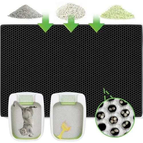 Produktbild: Cakkone Katzenklo Matte Groß XXL 90x60 cm Doppelte Schichte, Katzenstreu Matte Waben Design, Wasserdicht und Rutschfest, EVA Material Schwarz