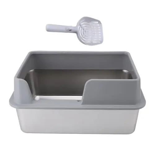 Produktbild: Katzenklo mit Schaufel, XXL Katzentoilette Offen, Ohne Deckel Edelstahl Katzenklo Selbstreinigend Cat Litter Box mit Hohem Rand Spritzwassergeschützt Für große Katzen Kätzchen