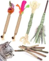 Produktbild: ERKOON Katzenminze Sticks, 6 Stück Silvervine Stick Matatabi Stick Katze Kausticks für Katzen Zahnpflege Spielzeug, Dental Kau-Sticks helfen bei Zahnstein & Mundgeruch Gesund Hygiene Zahnpflege
