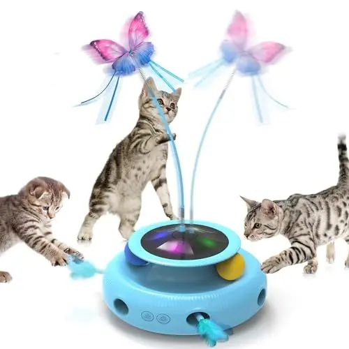 Produktbild: Katzenspielzeug Selbstbeschäftigung, 3 in 1 Intelligenzspielzeug für Katzen, Fliegende Schmetterlinge Interaktives Katzenspielzeug, Katze Trackball& Katzenspielzeug Elektrisch