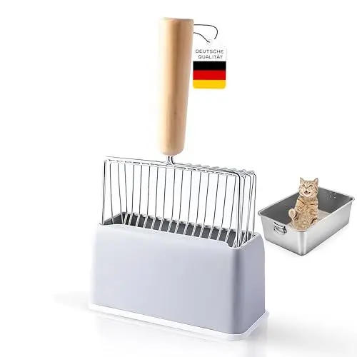 Produktbild: PQTETRA Katzenstreuschaufel aus Metall, Katzenschaufel mit Behälter, Katzenklo Schaufel Edelstahl, Katzenkloschaufeln, Katzenstreu Schaufel, Katzentoilette Schaufel,Streuschaufel Katzenklo Zubehör