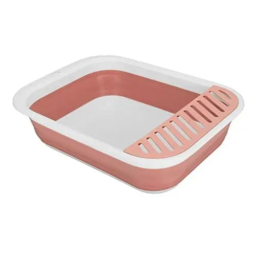 Produktbild: Katzentoilette, Wiederverwendbare, Faltbare, Halbgeschlossene Katzentoilette, Tragbare Katzentoilette mit Katzentoilette, Abnehmbares Pedal für Katzen, Kätzchen, Kleine Haustiere (Rosa)