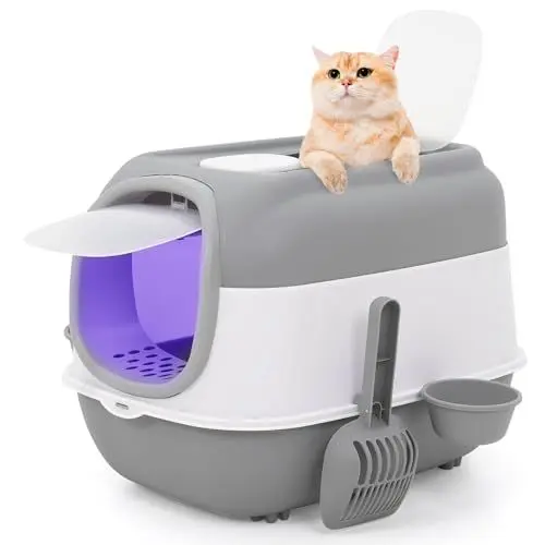 Produktbild: Katzentoilette,Ultragroße katzenklo mit Automatischem Anti-Sand-Käfig Einfach zu Reinigen Desodorieren Leicht Spritzwassergeschützte Katzentoilette für Katzen bis 15 kg