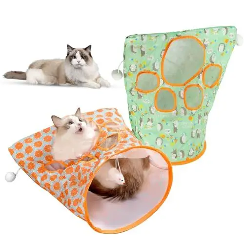 Produktbild: Katzentunnel Tasche, Faltbar Katzentunnel Lustige Rascheltunnel für Katzen Katzentunnel Katzenspielzeug mit 3 Bällen und 1 Mausspielzeug Interaktives Katzen Spielzeug Katzenspielzeug für Katzen