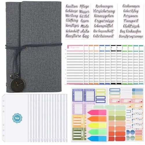 Produktbild: Katzinst Budget Planner Deutsch Bugetplaner Deutsch Startset mit 12 Stück Umschlagmethode Binder, Budget Binder A6 Wildleder Anleitung für Anfänger Türkisgrü, GRAU