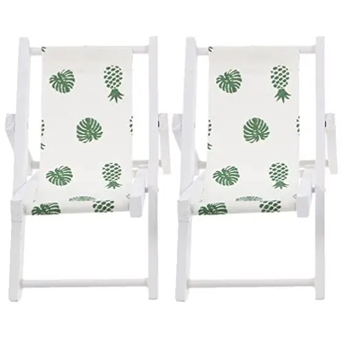 Produktbild: Yardwe Kaufmannsladen Gartenmöbel 2pcs Mini Deckstühle Faltbare Holzstrandstuhl Miniaturmöbel Fotografie Requisite Dekosand Vogelsand