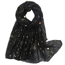 Produktbild: KAVINGKALY Damen Schals Gold Folie Print Schal Leichte Stern Pailletten Damen Schals (Schwarz)