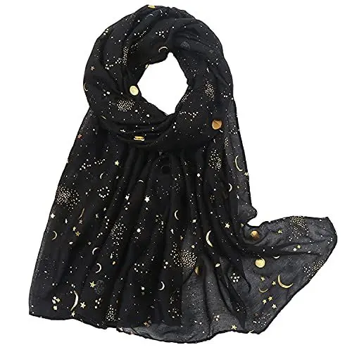 Produktbild: KAVINGKALY Damen Schals Gold Folie Print Schal Leichte Stern Pailletten Damen Schals (Schwarz)