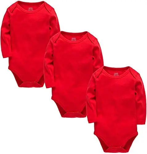 Produktbild: kavkas Long Sleeve Baby Bodysuit for Boys and Girls Newborn Cotton Vests Undershirts Solid Onesies 3 Pack Red 3-6M