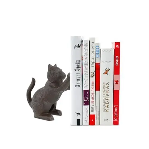 Produktbild: KAVSI Katze Dekorativ Buchstützen, Einzigartig Gusseisen Buchstützen Für Halt Schwerlast Bücher, Antiquität Wohnkultur Türstopper, Wohnzimmer Bücherei Büro Regal Dekoration