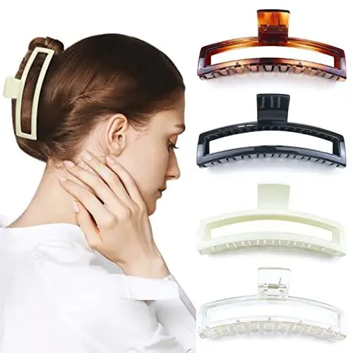 Produktbild: Kavya 4 Pcs 13,5 cm Haarklammer Groß Dickes Haar, Haarspangen Damen Groß Eckig, Haarspange Antirutsch Haarklammern Damen Kunststoff Mode Hair Claw Clip Grosse Haarklammer Lange Haare