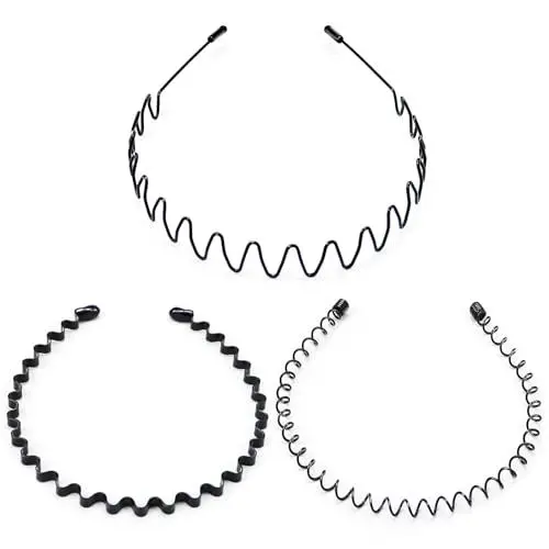 Produktbild: Kavya Haarreifen Männer Damen Metall, Welle Haarreif Schwarz Haarband Herren Rutschfestes Unisex Hair Band für Outdoor Sports Yoga Gym