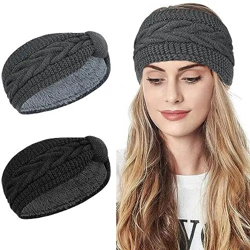 Produktbild: Kavya Stirnband Damen Winter, Ohrenwärmer Damen Elastische Stirnband Winter Gefüttert Stirnbänder Mädchen Strick Haarband Headwrap Verdicken Kopfband