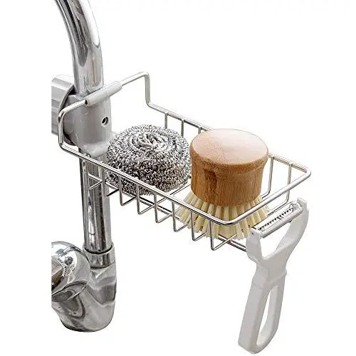 Produktbild: Kaxich Edelstahl Schwammhalter Küchen Spüle Organizer Wasserhahn Ablauf Rack für Bürste Schwamm Badezimmer Klein Geschirrspülmittel Duschgel Lagerung Regal