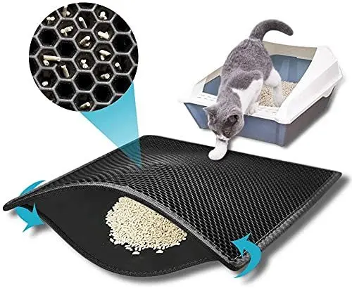 Produktbild: kaxionage Katzenklo Matte, 61 x 38 cm Katzenmatte, Waben Doppelschicht Design,Wasserdichtes Urinbeständiges Material, Easy Clean Streukontrolle (Schwarz, Size ：61 x 38 cm)