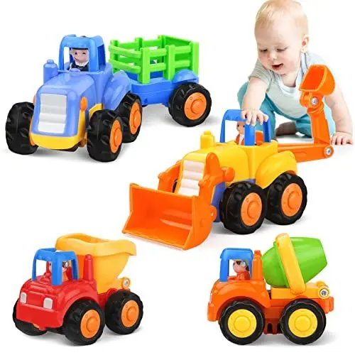 Produktbild: Kaybolge Baby Spielzeugauto Spielsachen Baufahrzeuge für Kinder 1 2 3 Jahre Spielzeug Auto für Kinder 12 18 Monate, Autos Spiele 4 in 1 Satz - Traktor, Bulldozer, Kipper, Zementmische
