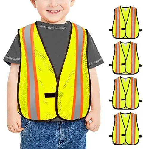 Produktbild: KAYGO 5 Stück Kinder Warnweste Sicherheitsweste für Kinder 3-6 Jahre, Hoch Sichtbare Silber Streifen Reflektierend, Unisex Kinder Warnschutzweste für Schulweg Fahrrad Sport (Gelb, 3XS)