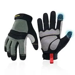 Produktbild: KAYGO Mechanische Arbeitshandschuhe für Herren, Abriebfeste Robuste Mechanikerhandschuhe mit Touchscreen Kunstleder Handflächenschutz, für DIY Baustelle Gartenarbeit (Schwarz, XL, Gr 10)