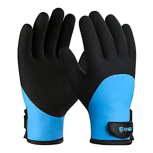 Produktbild: KAYGO Winter Arbeitshandschuhe Wasserdicht Kältebeständig, Doppel Gefüttert, Isolierte Thermo Arbeitshandschuhe mit Latex Beschichtung, Ideal für Kühllager Winter Arbeit (Schwarz Blau, XL, Gr 10)