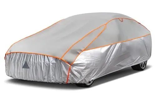 Produktbild: kayme Hagelschutzplane Auto Autoabdeckung Wasserdicht Atmungsaktiv. PKW Hagelschutzgarage, Abdeckplane für Hagel Regen Sonne Schutz, Hagelschutz vollgarage für Limousine (450 bis 475 cm) Grau