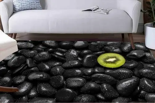 Produktbild: kayra export Stone Fruit Kiwi-Teppich, trendiger Teppich, Steinmuster, moderner Teppich, Schlafzimmerteppich, haustierfreundlicher Teppich, rutschfester Teppich, schwarzer Teppich, Heimdekor-Teppich,