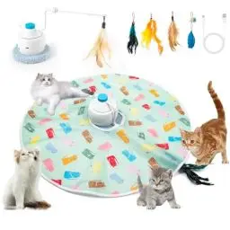 Produktbild: Kazaigou Interaktives Katzenspielzeug Automatisches Katzenspielzeug, Katzenspielzeug Interaktiv Selbstbeschäftigung für Katzen, 3 in 1 Interaktives Katzenspielzeug für Indoor Katzen Federspielzeug