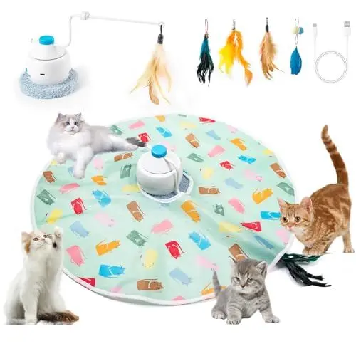 Produktbild: Katzenzubehör Katzenspiel Interaktiv 3 in 1 Spielmatte Katze Interaktiv Katzen Federspielzeug, Katzen Spielteppich Katzen Interaktives Spielzeug Automatische Katzenspielzeug für Katzen