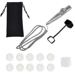 Produktbild: Kazoo Instrument, Nasenflöte mit 10 Membranen und Schlüsselband Kazoos Metall Kasu Musikinstrumente für Kinder, Musikliebhaber, Anfänger (Silber)